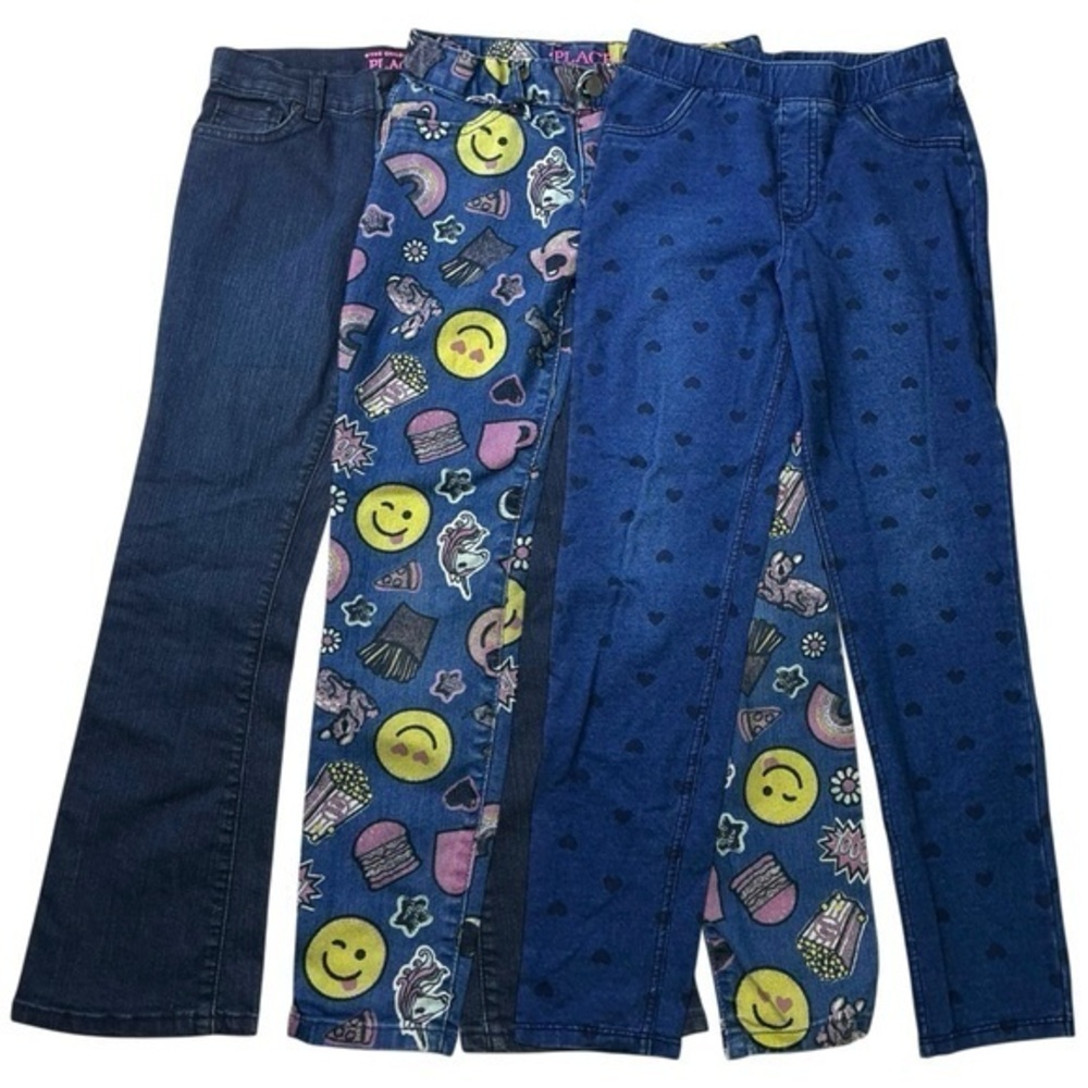 Girls Blue and Patterned Jeans Trio‎ Bundle Lot Size 8